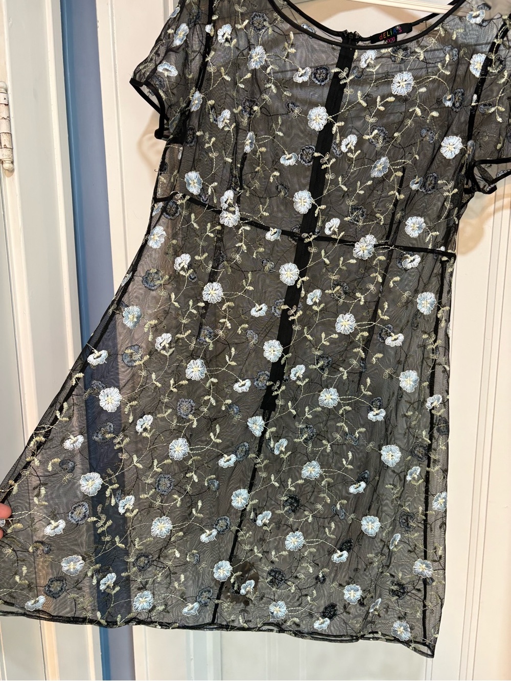 NWOT dELiA*s by Dolls Kill Floral Embroidered Mesh Mini Dress Black/Blue Sz XXL - Picture 3 of 7
